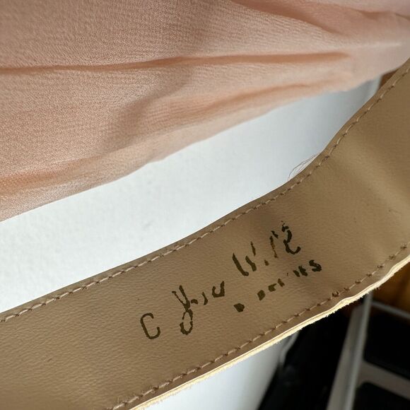 Vintage Size 15 Peach Chiffon Pleated Belted Sleeveless Dress Drape Neck BackZip - Picture 4 of 16